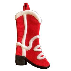 Vtg 2003 Western Boot Shaped Christmas Stocking Red White Faux Fur‎ 15"x7"